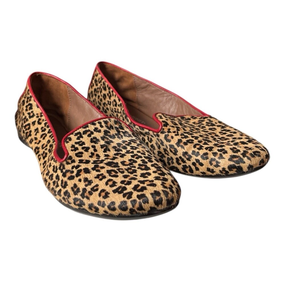 Donald Pliner Denda Womens Flats Leopard Print Calf Hair Red Leather Size 9